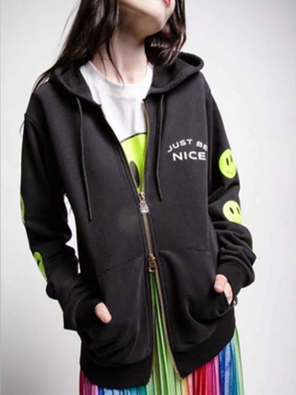 Le Superbe Just Be Nice Full Zip Black Hoodie Sweatshirt Size Medium NWOT